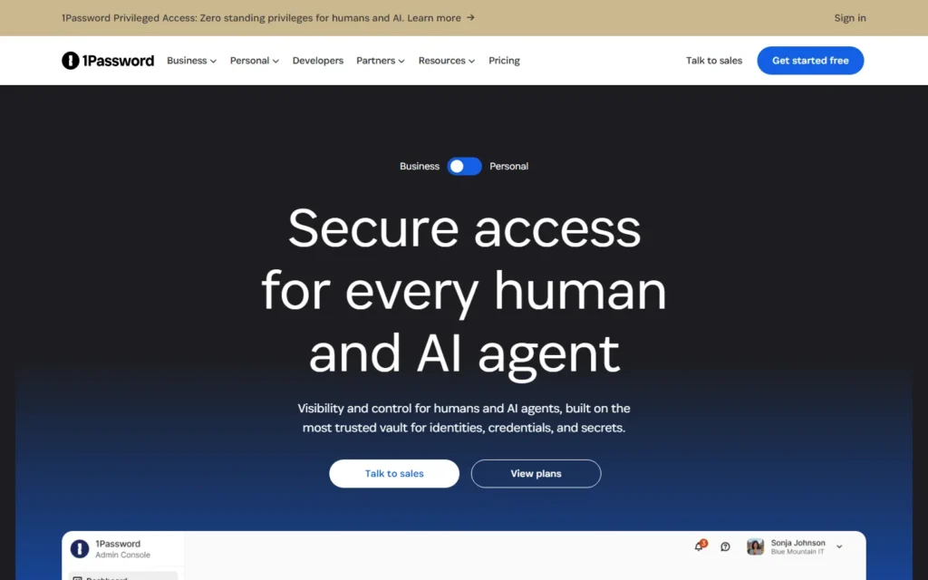 1Password website screenshot