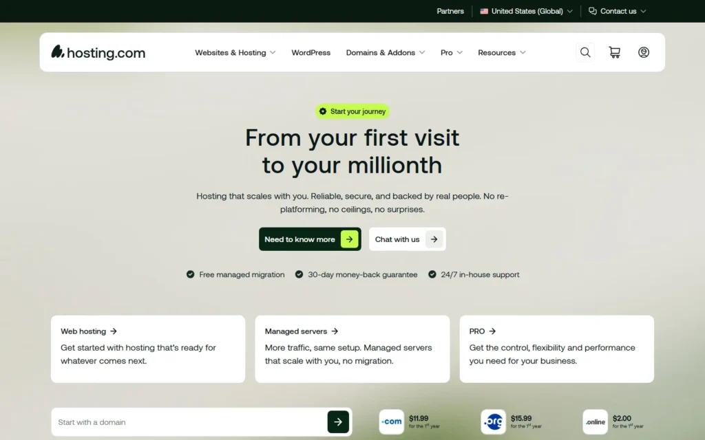 A2 Hosting website screenshot