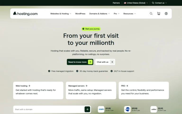 A2 Hosting website screenshot
