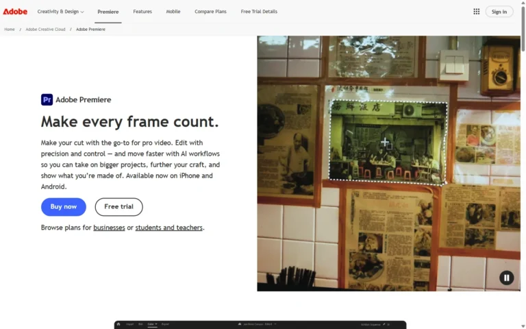 Adobe Premiere Pro website screenshot