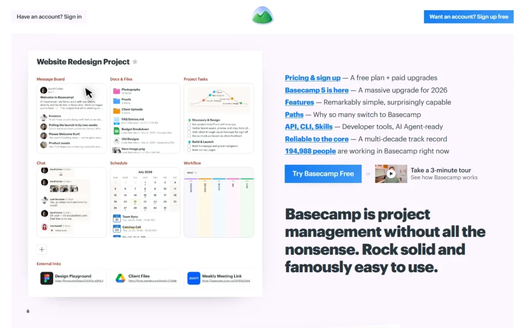 Basecamp website screenshot