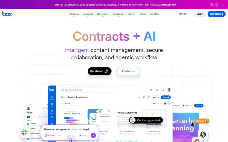 Box website screenshot