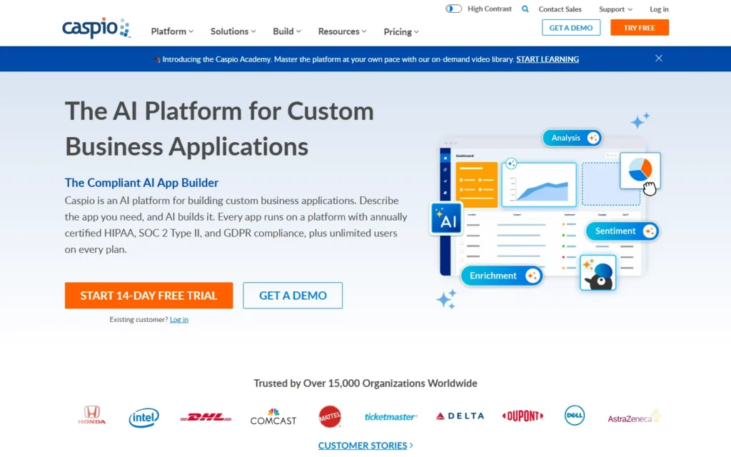 Caspio website screenshot