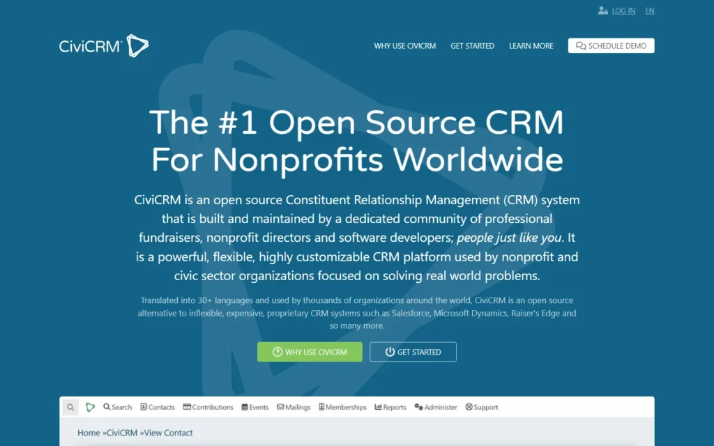 CiviCRM website screenshot
