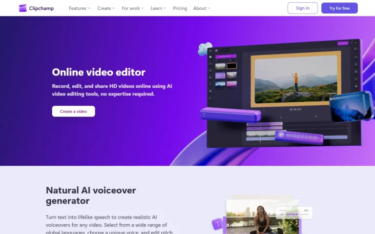 Clipchamp website screenshot