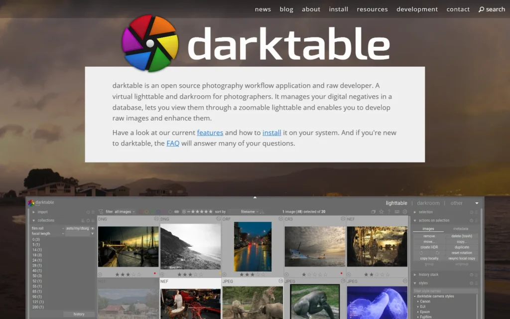 darktable website screenshot