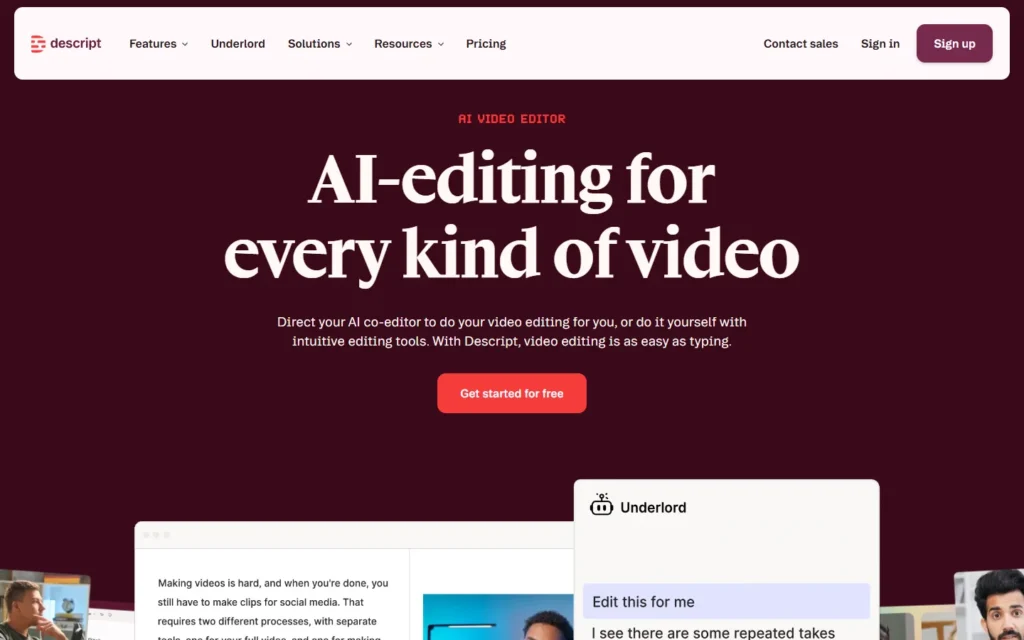 Descript website screenshot