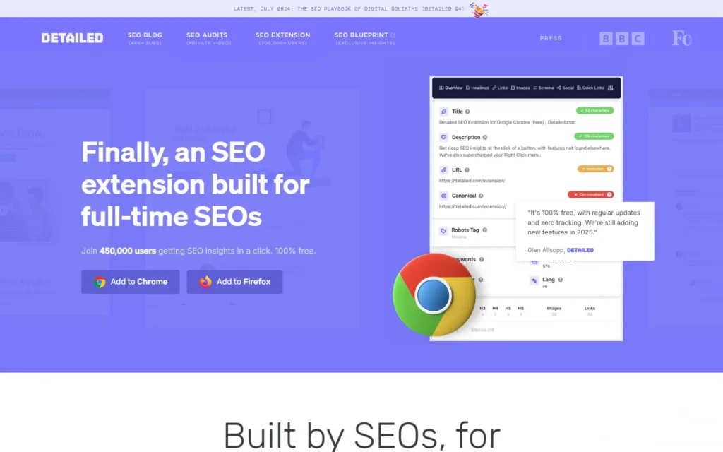 Detailed SEO Extension website screenshot