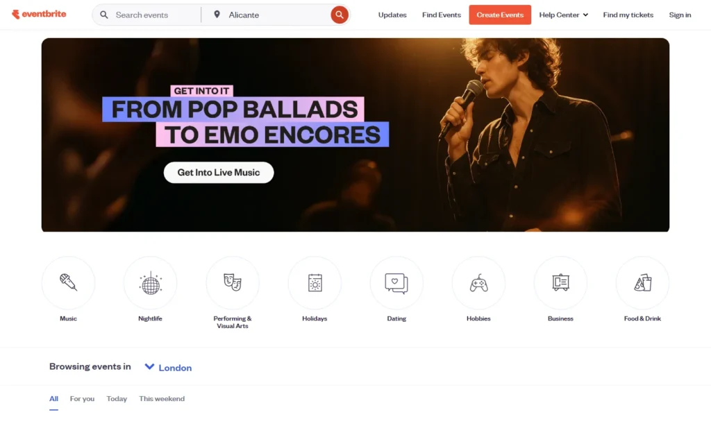Eventbrite website screenshot