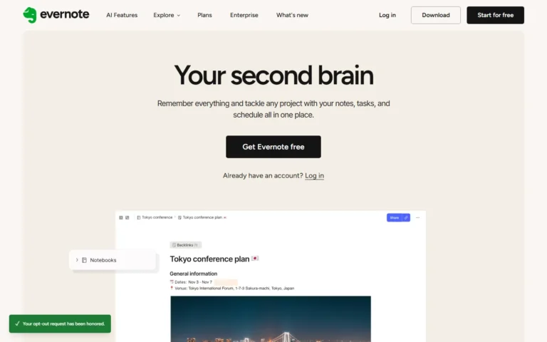 Evernote website screenshot