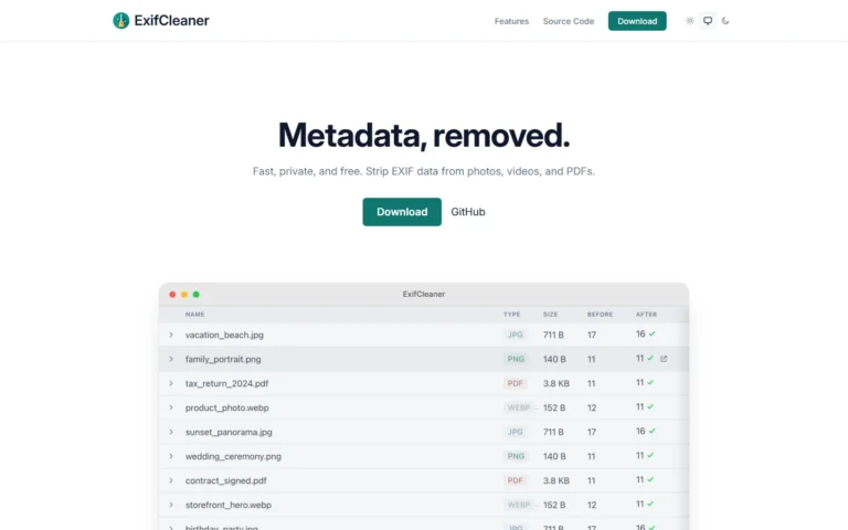 ExifCleaner website screenshot