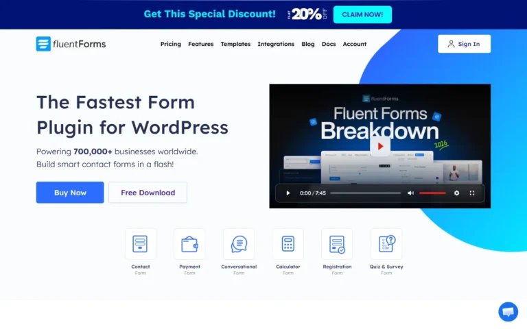 Fluent forms website screenshot