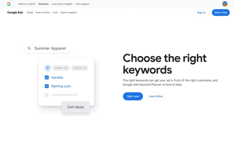 Google Ads Keyword Planner website screenshot