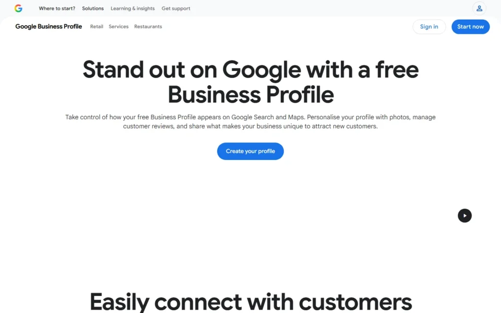 Google Business Profile website screenshot