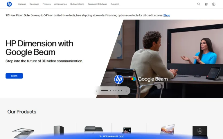 HP website screenshot