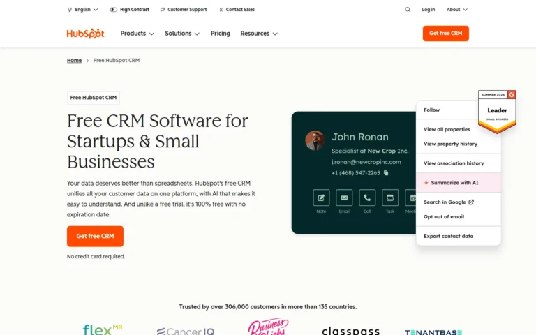 Hubspot website screenshot