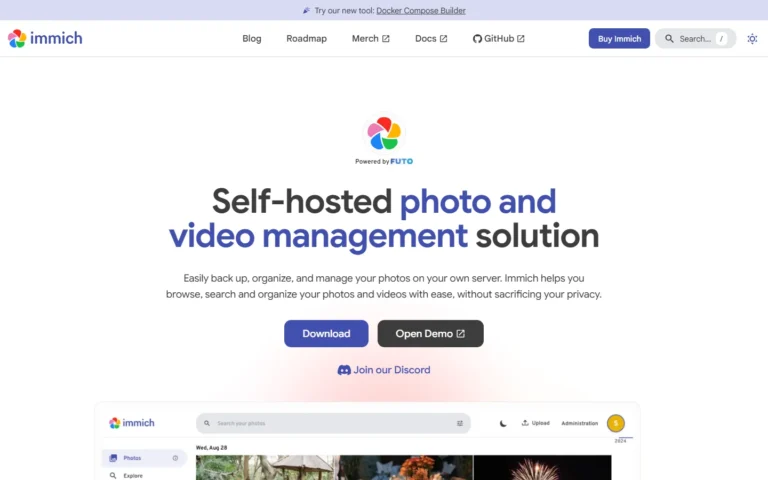 Immich website screenshot