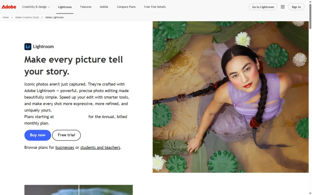 Adobe Lightroom + Photoshop website screenshot