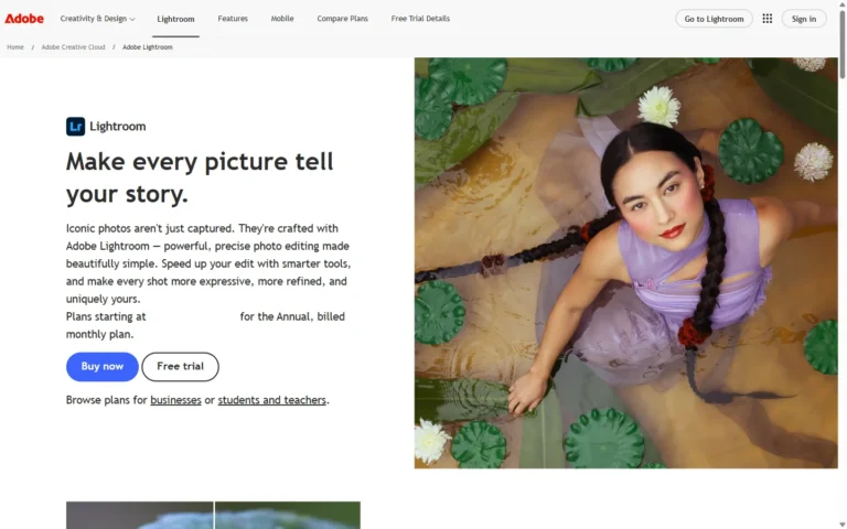 Adobe Lightroom + Photoshop website screenshot