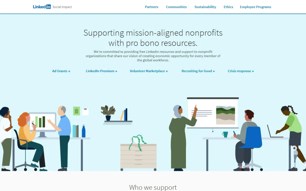 LinkedIn for Nonprofits website screenshot