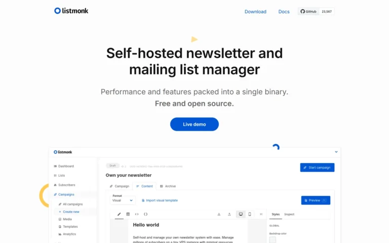 listmonk website screenshot