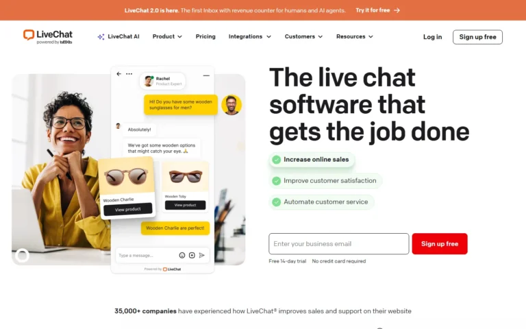 Livechat website screenshot