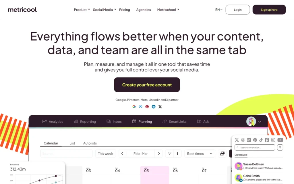 Metricool website screenshot