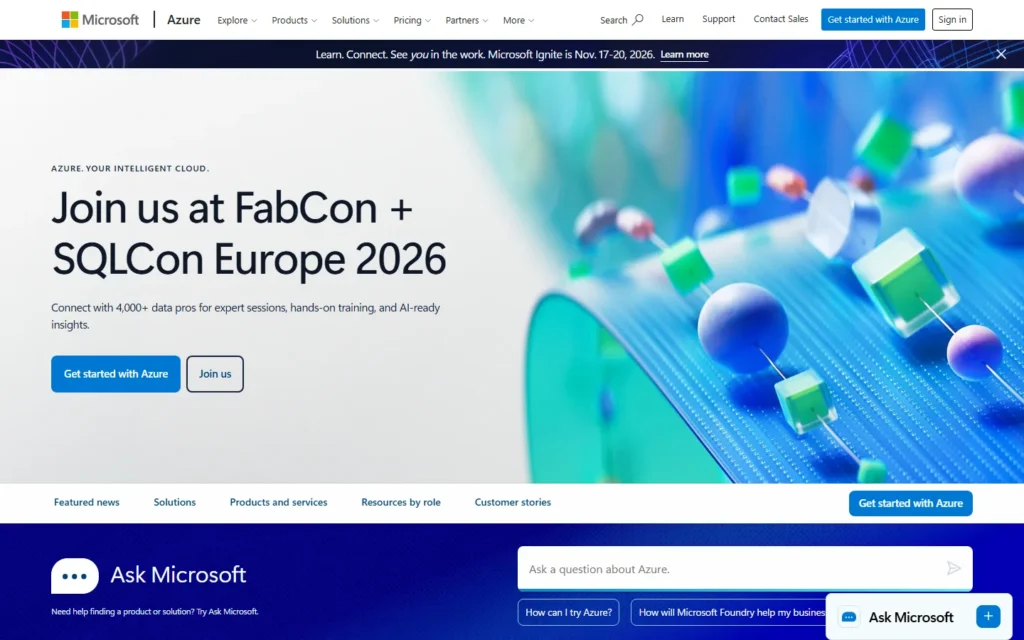 Microsoft Azure website screenshot