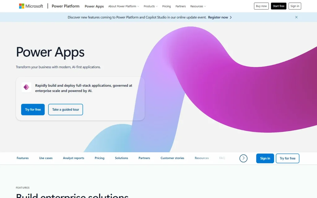 Microsoft Power Apps website screenshot