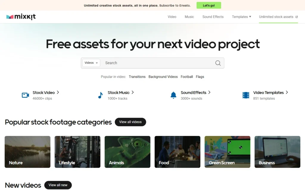 Mixkit website screenshot