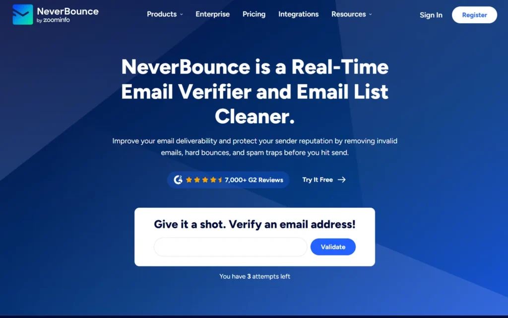 Neverbounce website screenshot