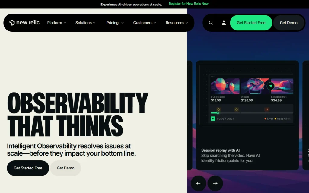 New Relic website screenshot