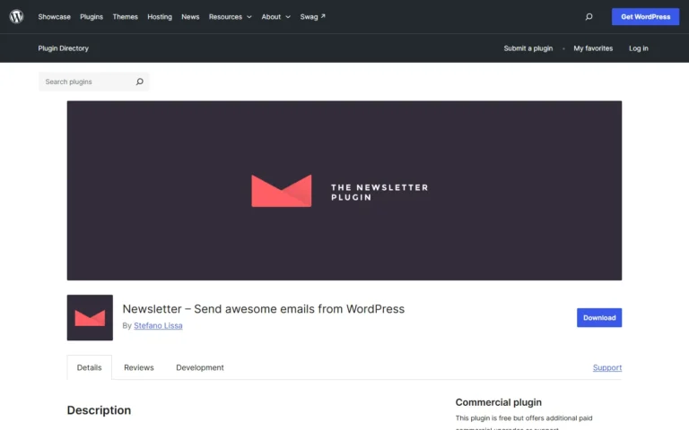 Newsletter for WordPress website screenshot