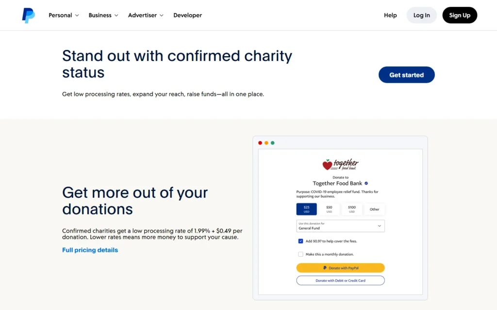Paypal website screenshot