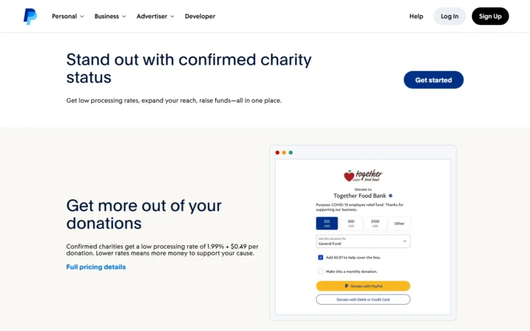 Paypal website screenshot