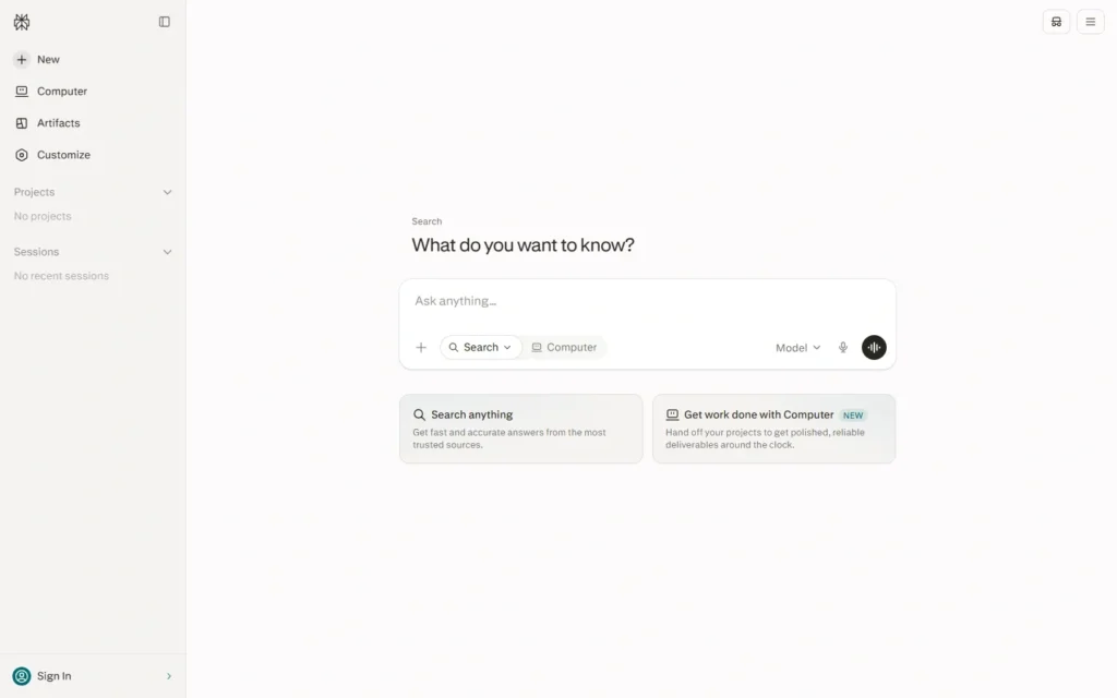 Perplexity website screenshot