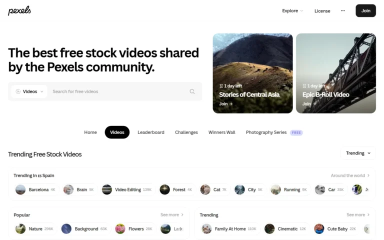 Pexels Videos website screenshot