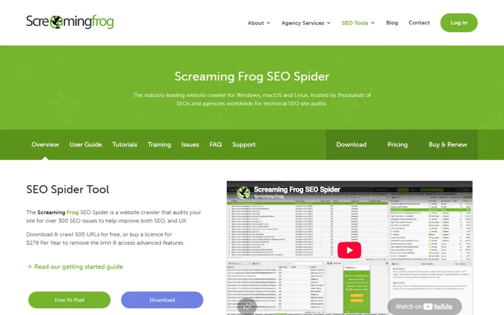 Screaming Frog SEO Spider website screenshot