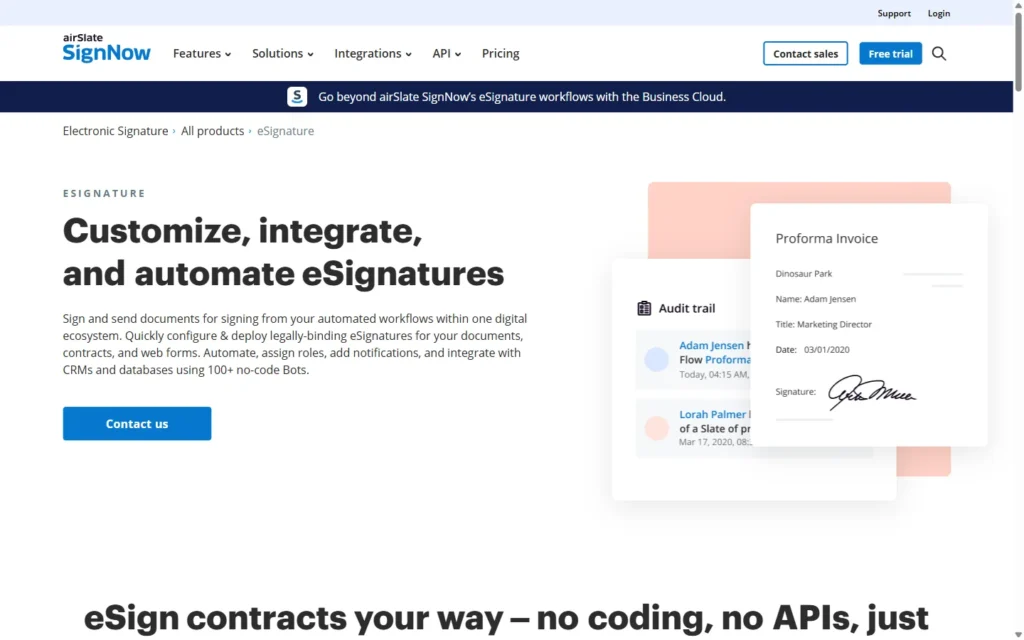 signNow website screenshot