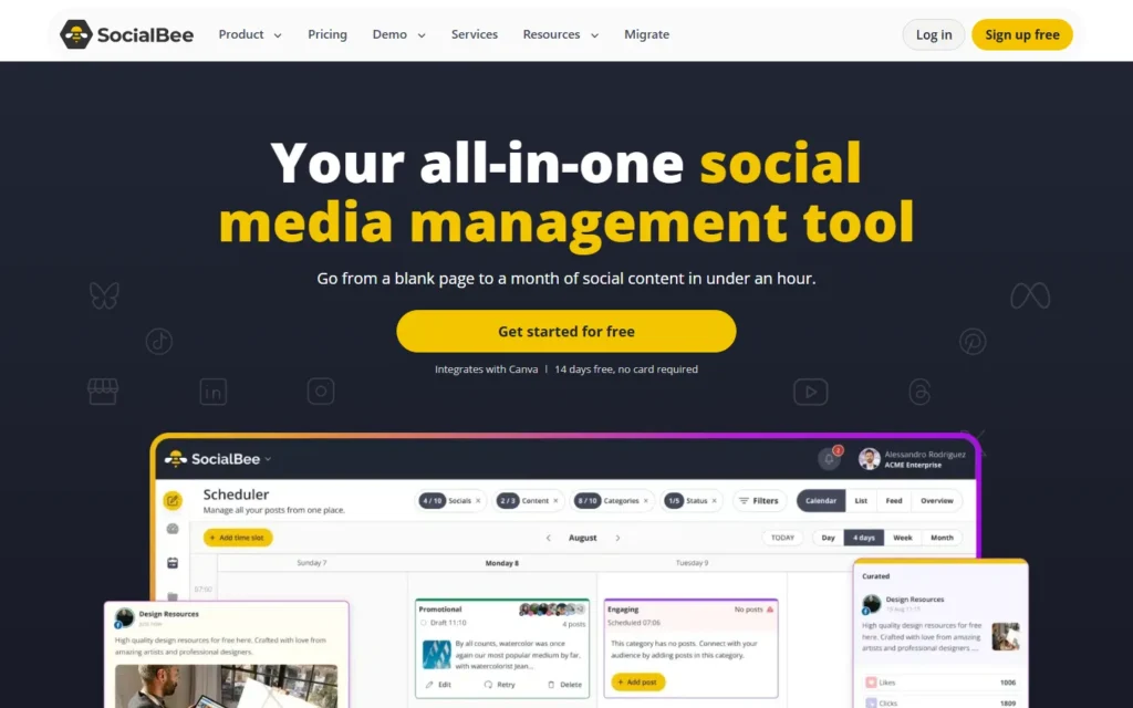 SocialBee website screenshot