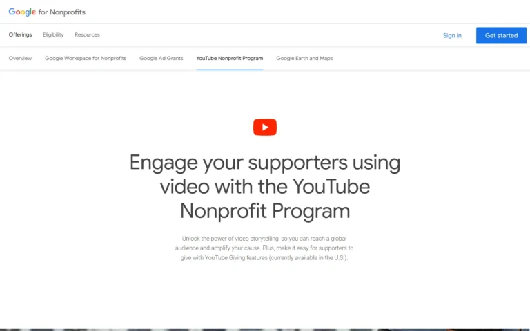 YouTube Nonprofit Program website screenshot